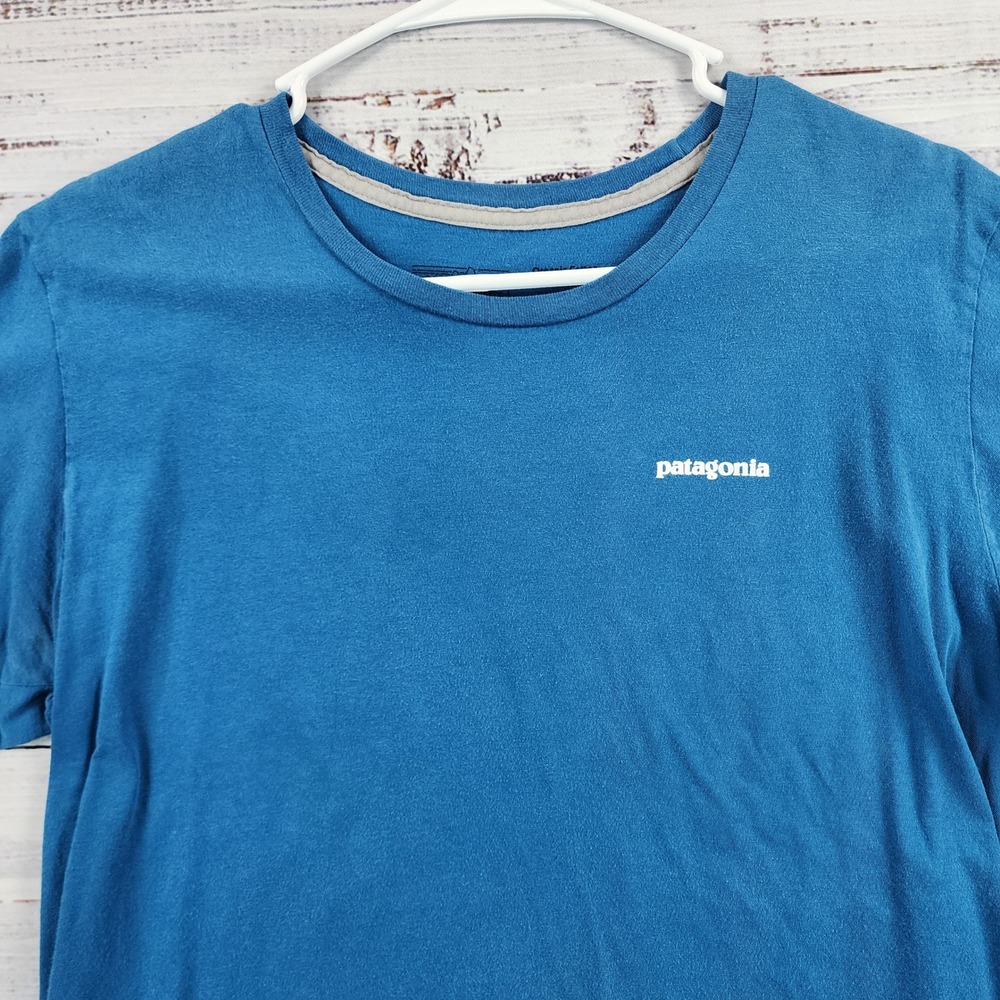Patagonia Mens Large P-6 Logo Organic Cotton T-Shirt Stone Blue 38587
